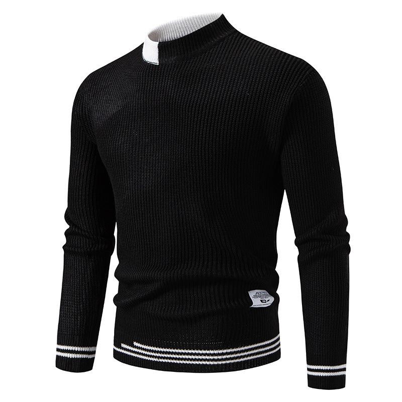Herren nan gerippter Feinstrickpullover mit Stehkragen und kontrast-Blockdesign Drune