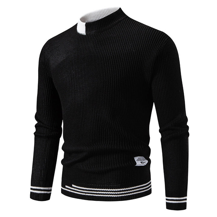 Herren nan gerippter Feinstrickpullover mit Stehkragen und kontrast-Blockdesign Drune