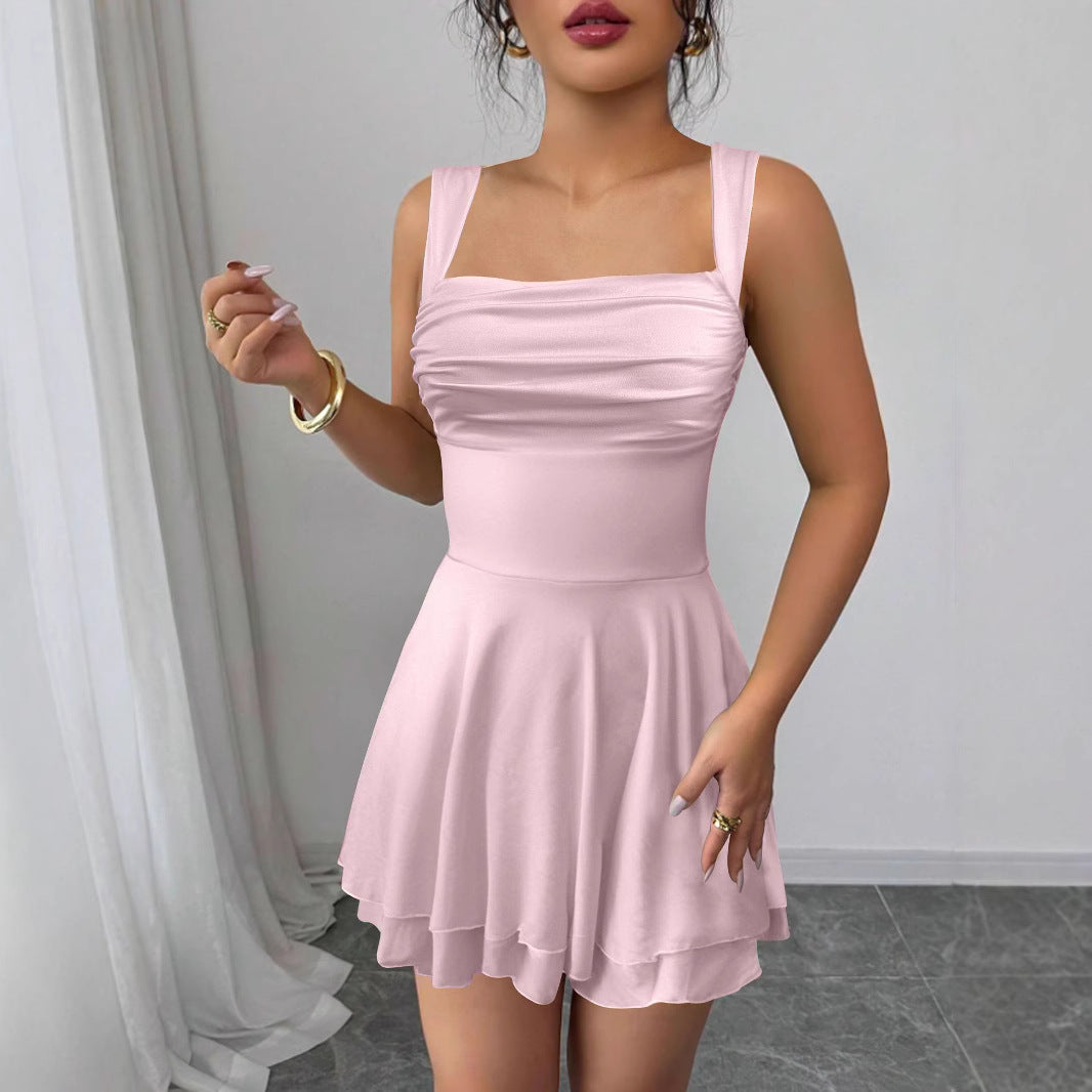 Damen Verspielt geschnittenes Sommerkleid mit Raffung und schwingendem Rock Drune