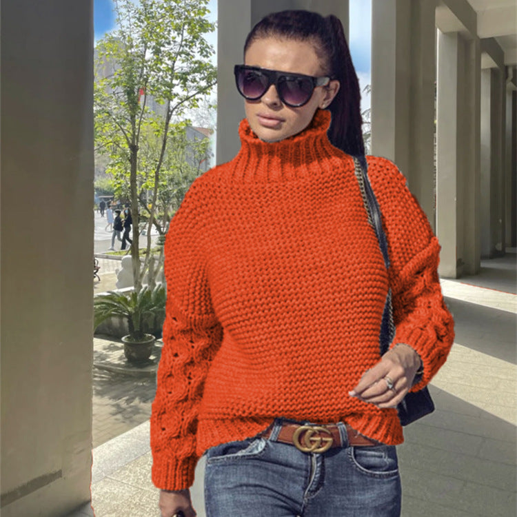 Damen Grobstrickpullover mit hohem Kragen und modischen Zopfdetails Drune