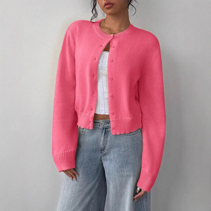 Damen Strickjacke mit Rundhalsausschnitt und Knopfleiste Drune
