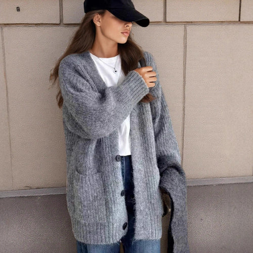 Damen Grobstrick-Cardigan mit einzigartigen Strukturmustern und praktischen Taschen Drune