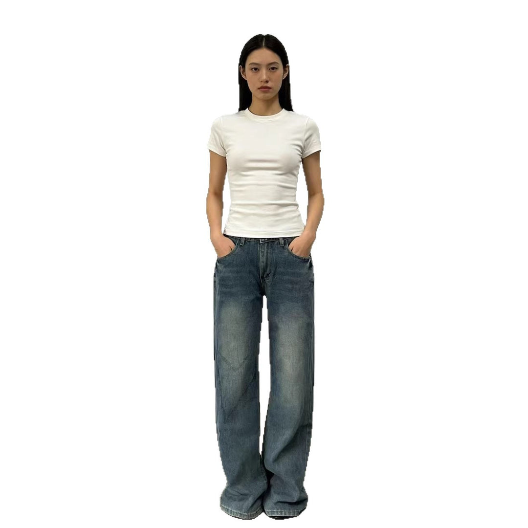 Damen weite High-Waist Jeans mit lässigem Schnitt und individuellen Waschungen Drune