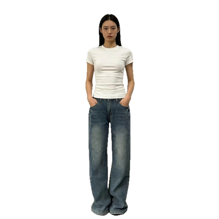 Damen weite High-Waist Jeans mit lässigem Schnitt und individuellen Waschungen Drune