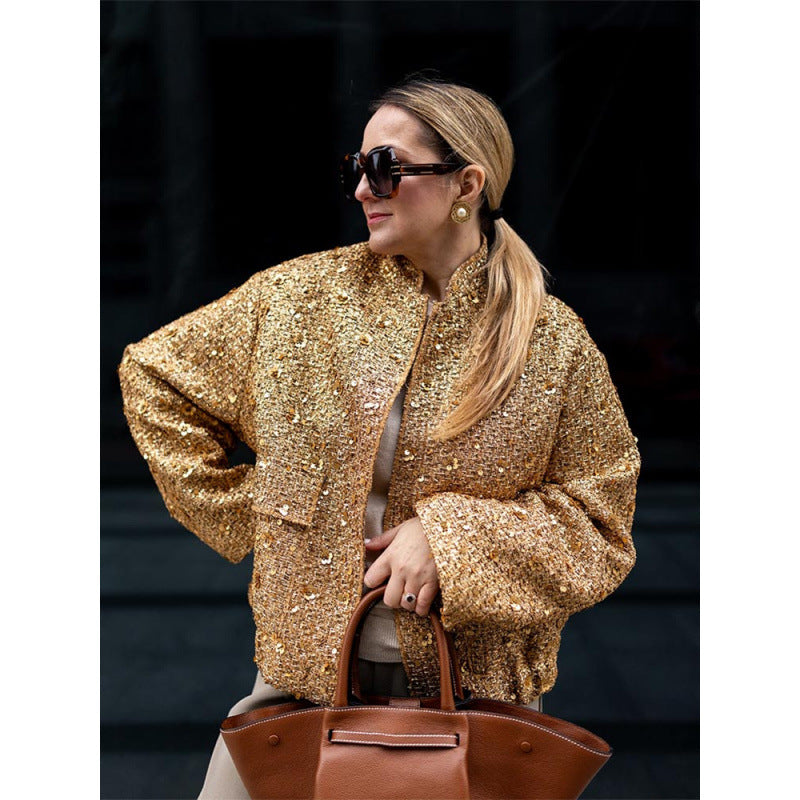Damen Funkelnde Paillettenjacke mit lässigem Schnitt Drune