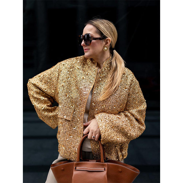 Damen Funkelnde Paillettenjacke mit lässigem Schnitt Drune