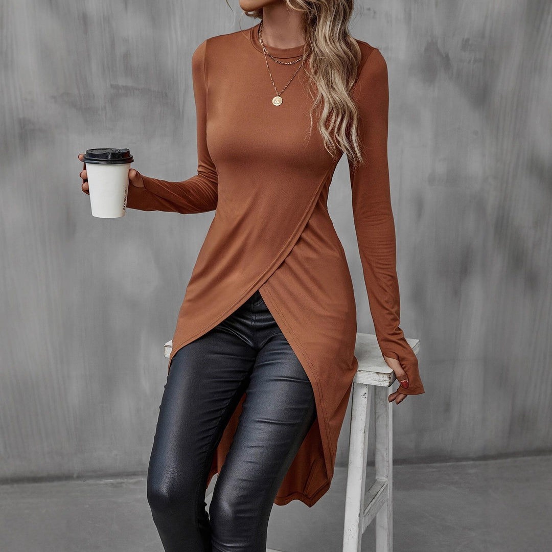 Damen Wickelkleid mit langem Arm und asymmetrischem Schnitt Drune