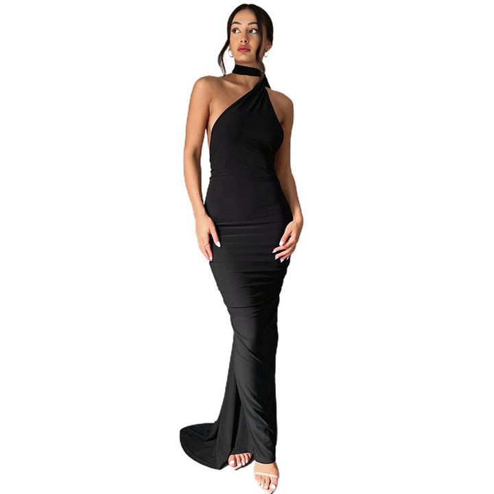 Damen Elegantes bodenlanges One-Shoulder Kleid Drune