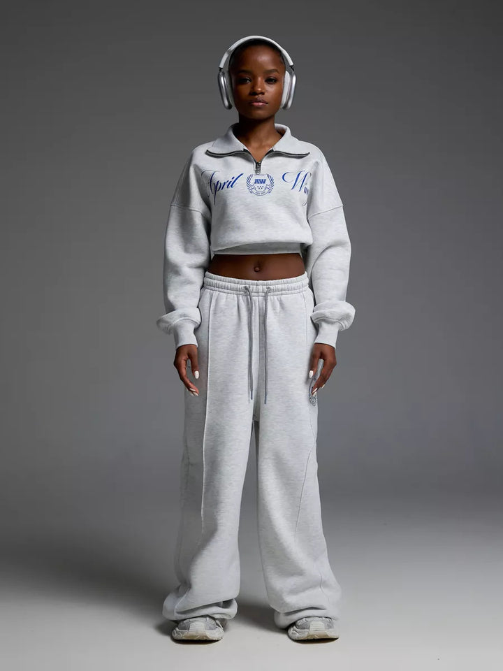 Damen Sportliches Cropped Sweatshirt mit hohem Kragen und bequemen Jogginghosen Drune