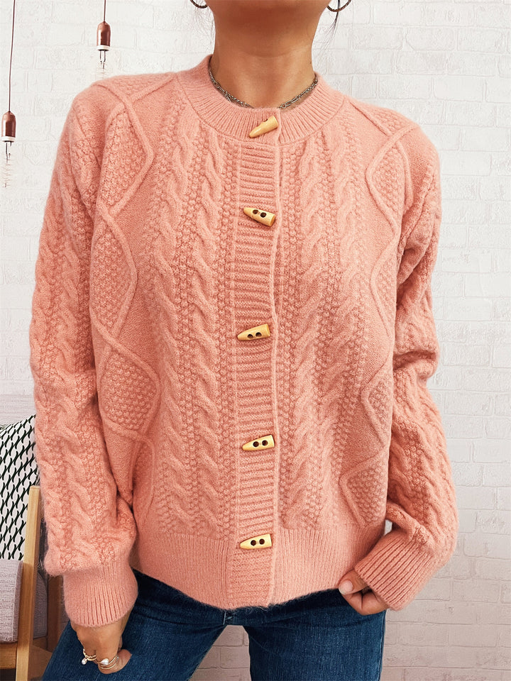 Damen Strickjacke mit dekorativen Knöpfen und strukturierter Webart Drune