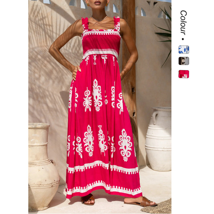 Damen Maxikleid mit elastischem Oberteil und detailliertem Muster Drune