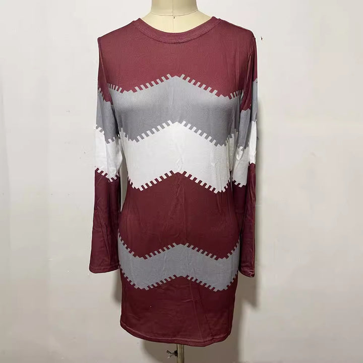 Damen nan Longsleeve-Strickkleid mit Chevron-Muster, geradem Saum und körperumspielender Passform Drune