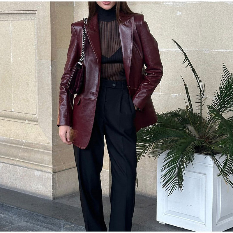 Damen elegante Lederjacke mit tailliertem Schnitt Drune