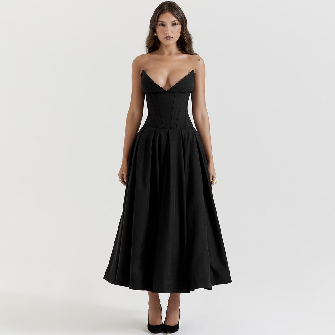 Damen Elegantes und figurbetontes Abendkleid mit tiefem Ausschnitt Drune