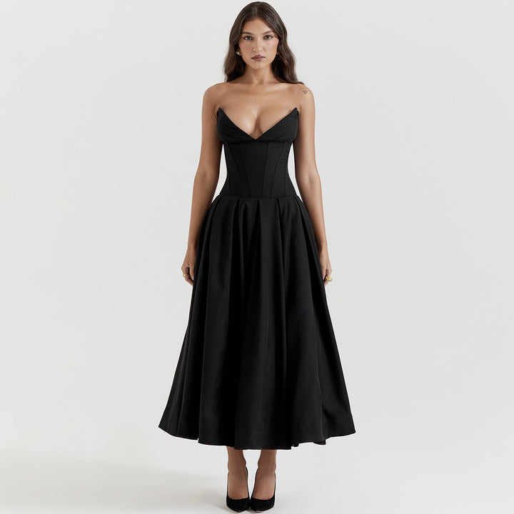 Damen Elegantes und figurbetontes Abendkleid mit tiefem Ausschnitt Drune