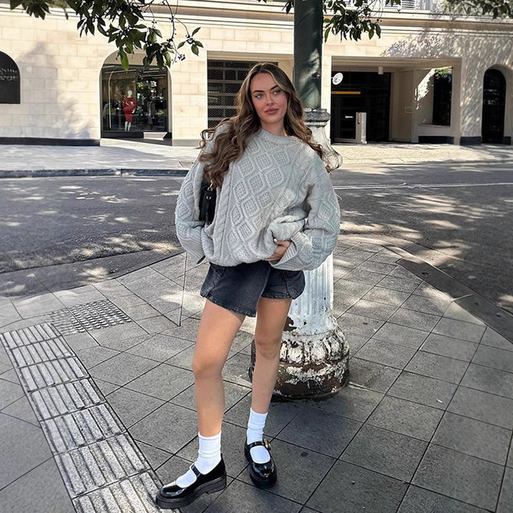 Damen Grobstrickpullover mit dekorativem Zopf-Muster und lässigem Schnitt Drune