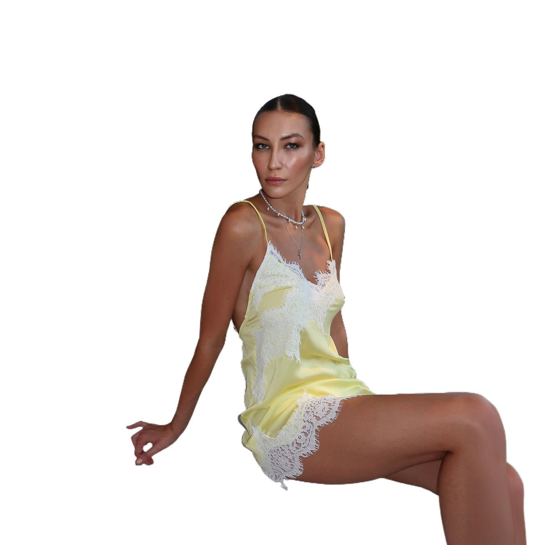 Damen verspieltes Satin-Top mit Spitzenverzierung Drune