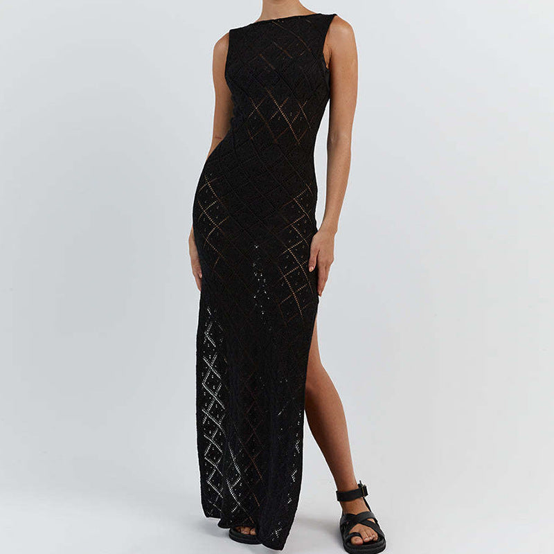 Damen Strickkleid im angesagten Rautenmuster mit hohem Schlitz Drune