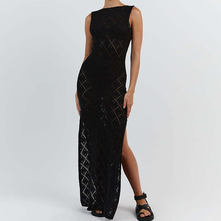 Damen Strickkleid im angesagten Rautenmuster mit hohem Schlitz Drune