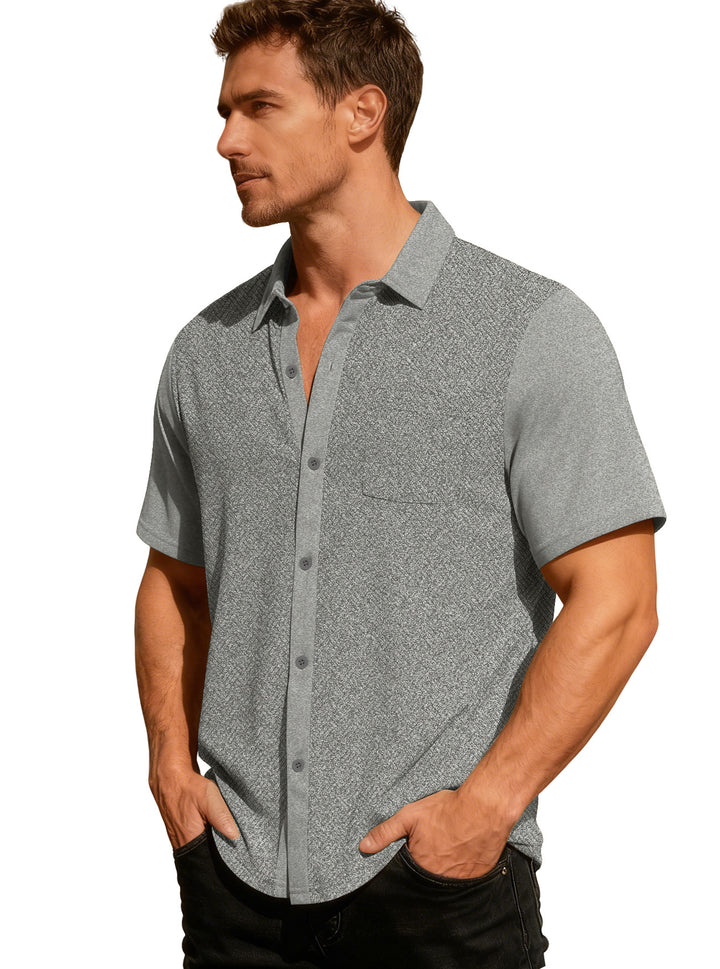 Herren nan legeres Kurzarmhemd mit Jacquardstruktur, kontrastierter Knopfleiste und Brusttasche Drune