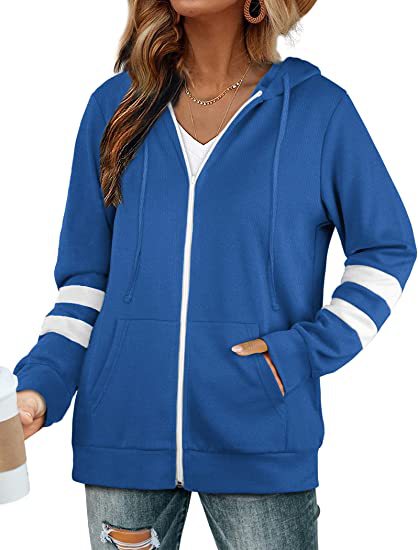 Damen sportliche Kapuzenjacke mit kontrastierenden Streifen Drune