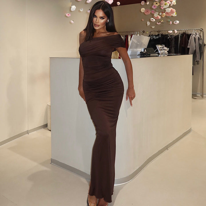 Damen Maxikleid mit schulterfreiem Design und figurbetontem Schnitt Drune
