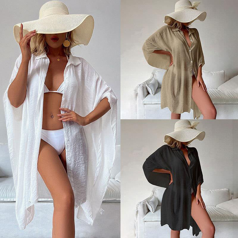 Damen luftiger Strandüberwurf mit Knopfdetails Drune