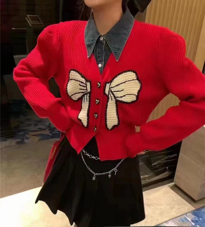 Damen Strickjacke mit großem Schleifendetail Drune