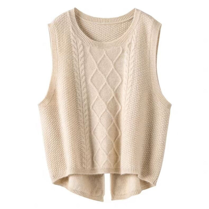 Damen Ärmellose Strickweste mit Zopfmuster und modernen Details Drune
