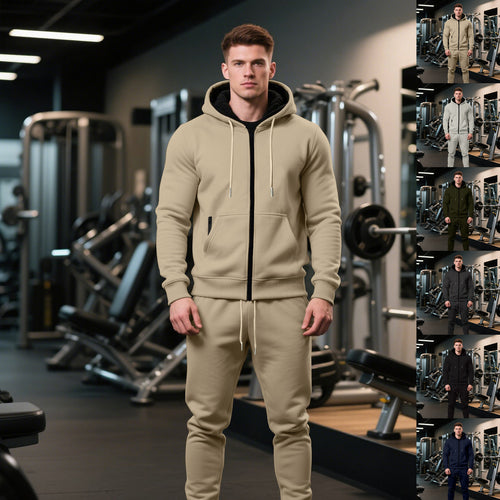 Herren nan zweiteiliges Performance Fleece Jogginganzug-Set mit Kapuzenjacke, verdecktem Reißverschluss und tapered Jogginghose Drune