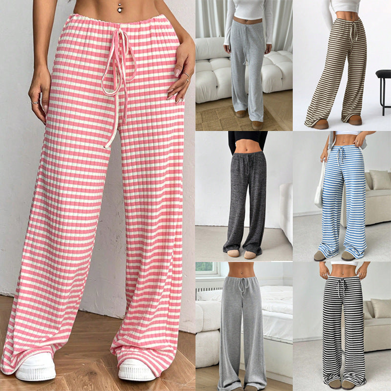 Damen weite Relax-Hose aus weichem Rippmaterial mit Kordelzug Drune