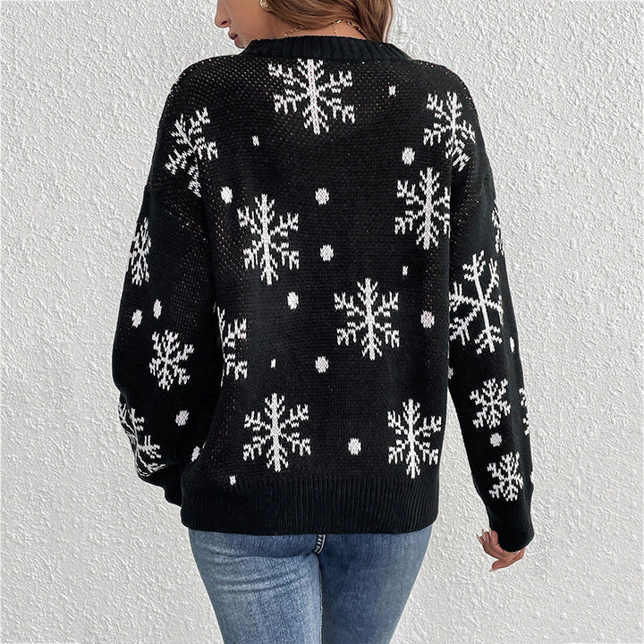 Damen Weihnachtspullover mit lustigem Rentiermotiv und Schneeflockenmuster Drune