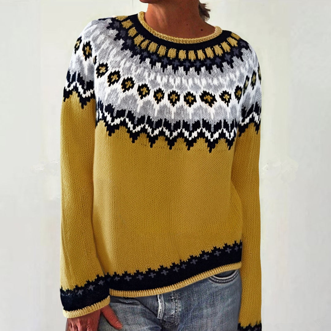 Damen nan Norwegerpullover aus Wollmix mit Rundhalsausschnitt und traditionellem Fair-Isle-Yoke Drune