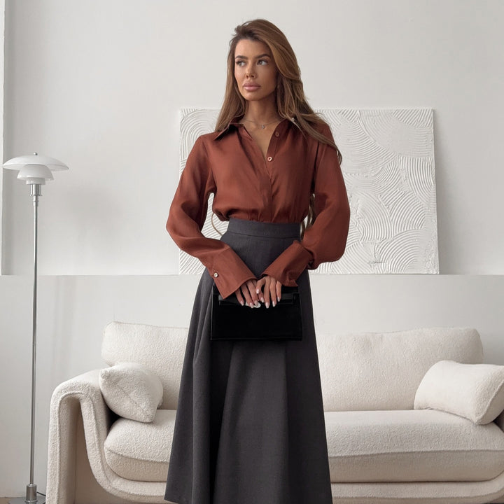 Damen elegante Bluse mit anpassbarem Manschettendesign und Knopfdetails Drune