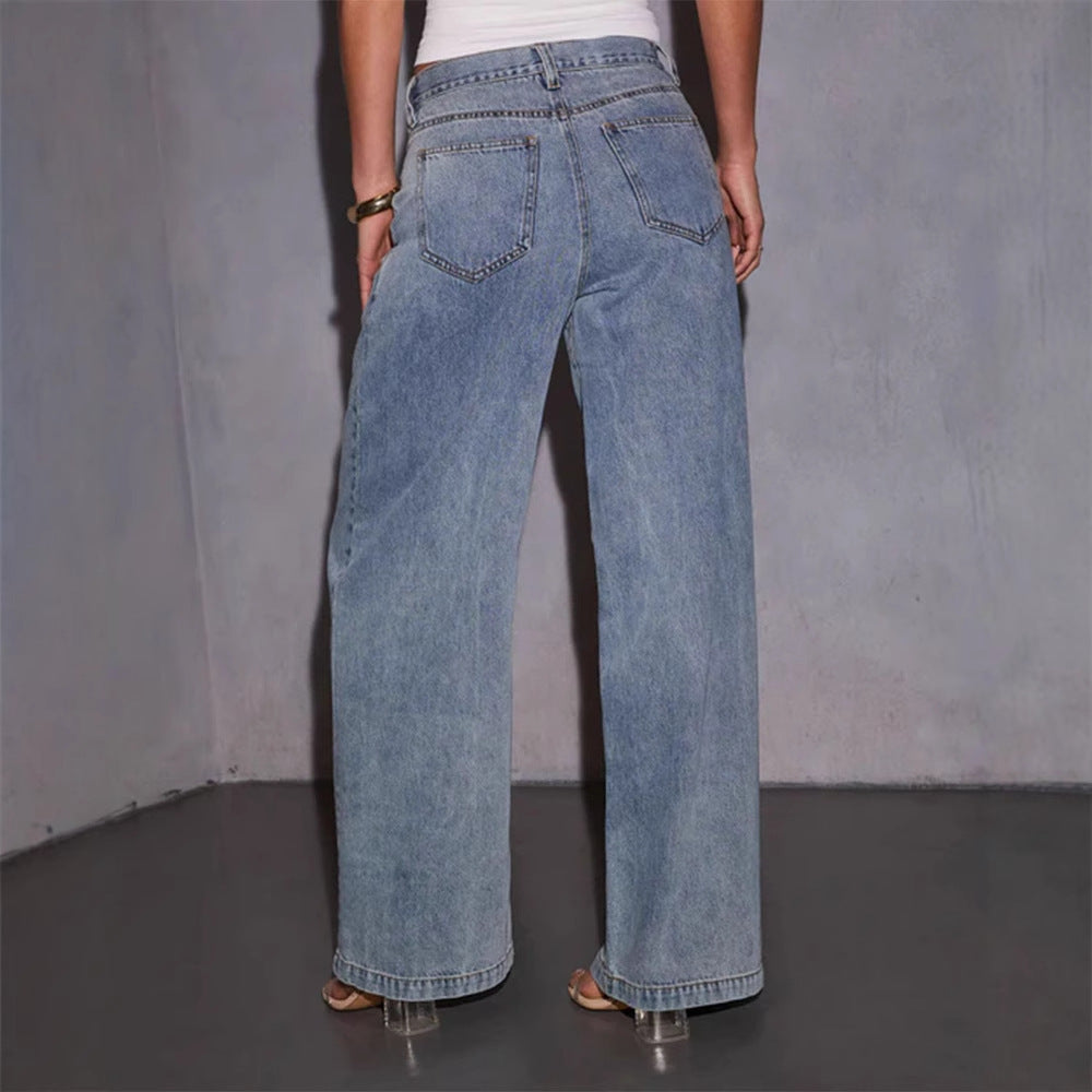 Damen weit geschnittene Denim-Jeans im lässigen Stil mit hohem Bund Drune