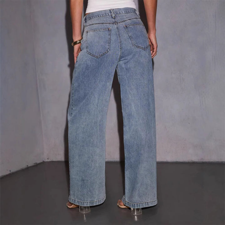 Damen weit geschnittene Denim-Jeans im lässigen Stil mit hohem Bund Drune