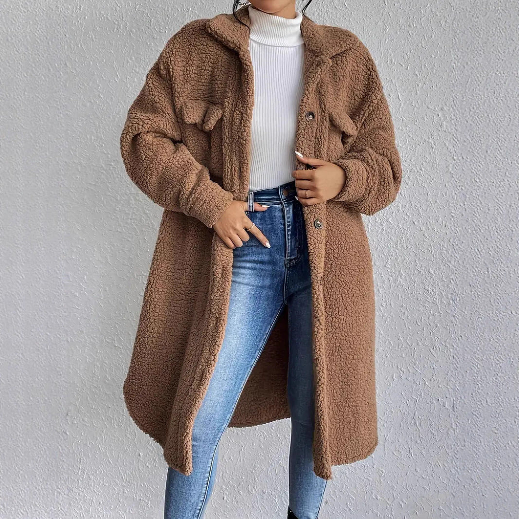 Damen Weiche und gemütliche Teddyjacke im Long-Format Drune