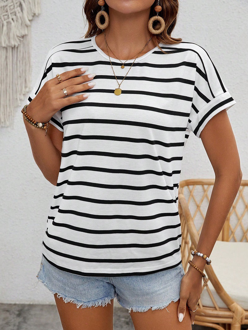 Damen gestreiftes Kurzarm-Shirt Drune