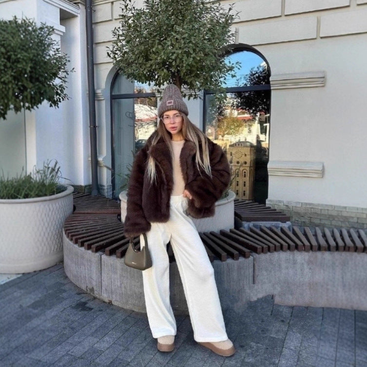 Damen Oversized Plüschmantel mit weit ausgestellten Ärmeln Drune