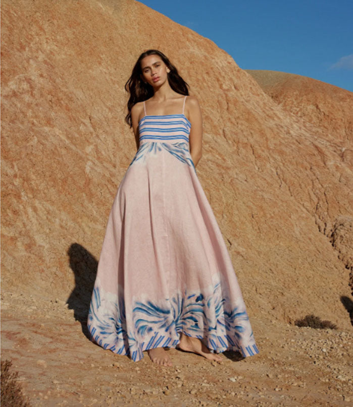Damen Maxikleid mit dezenten Farbverlauf und floralem Muster Drune