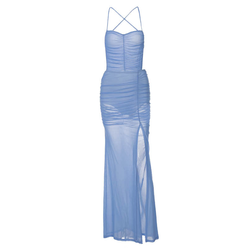 Damen Transparentes Maxikleid mit raffinierten Rüschendetails und Schlitz Drune