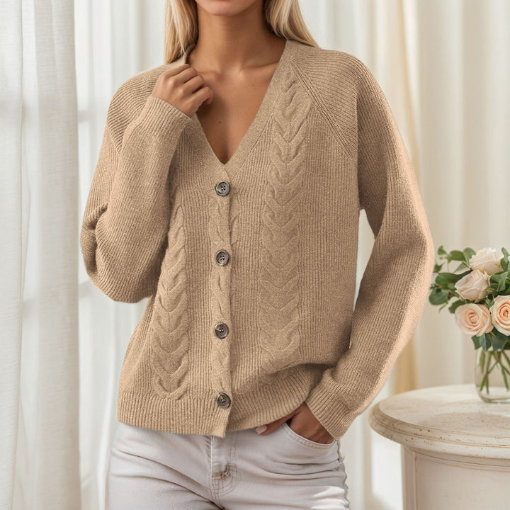 Damen Strickjacke mit V-Ausschnitt und trendy Zopfmuster Drune