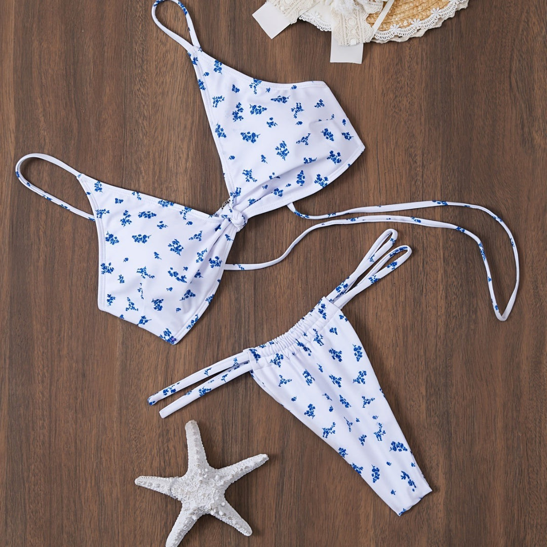 Damen Triangel-Bikini mit blumigem Muster und anpassbarem Bindesystem Drune