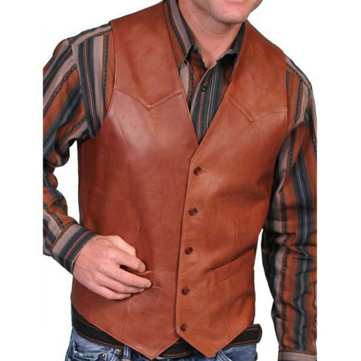Herren nan taillierte Lederweste mit Western-Details, V-Ausschnitt und zwei Eingrifftaschen Drune