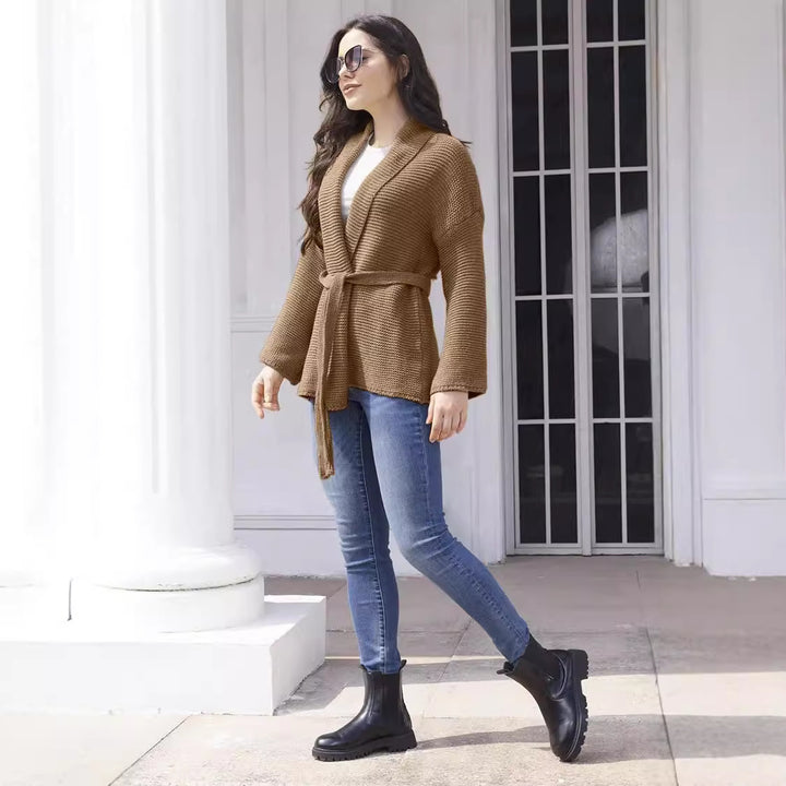 Damen Strickjacke mit Bindegürtel und lässigem Schnitt Drune