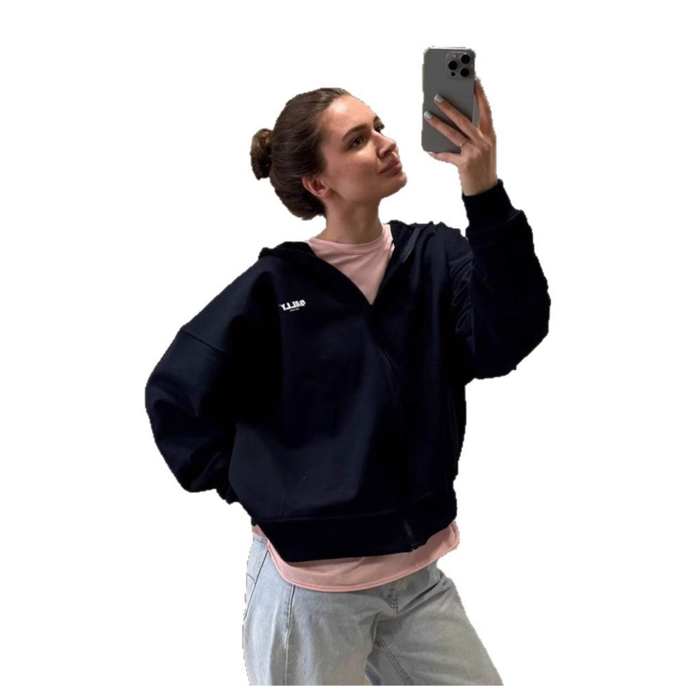 Damen Kapuzenpullover mit kunstvollem Engelmotiv und modischem Schriftzug Drune
