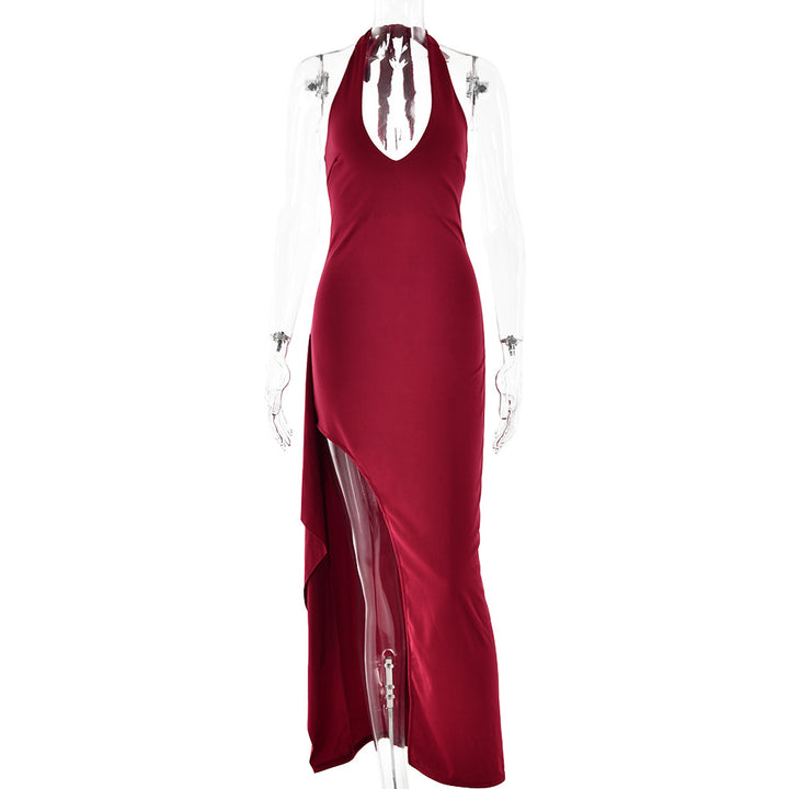 Damen Elegantes Maxikleid mit tiefem V-Ausschnitt und asymmetrischer Drapierung Drune