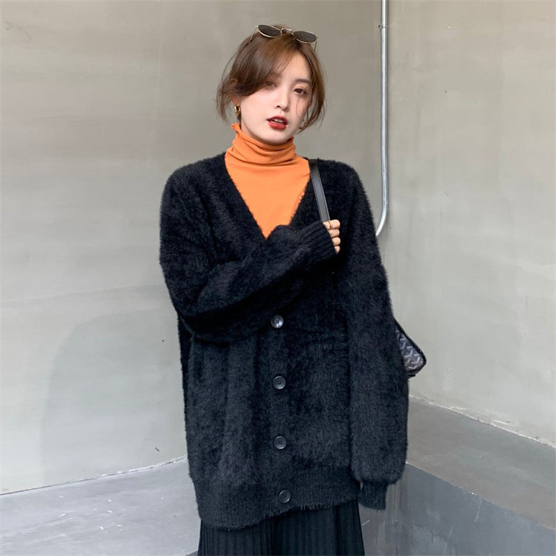 Damen Flauschiger Cardigan mit Knopfdetails und weit geschnittenem Design Drune