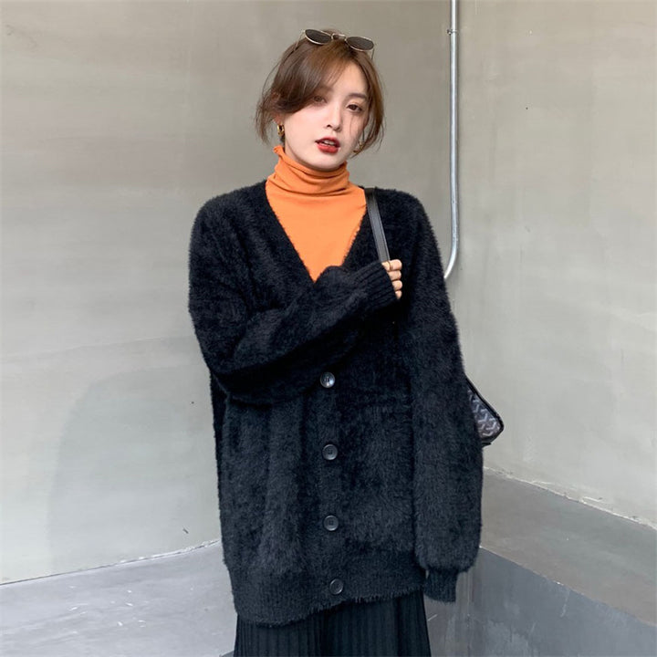 Damen Flauschiger Cardigan mit Knopfdetails und weit geschnittenem Design Drune