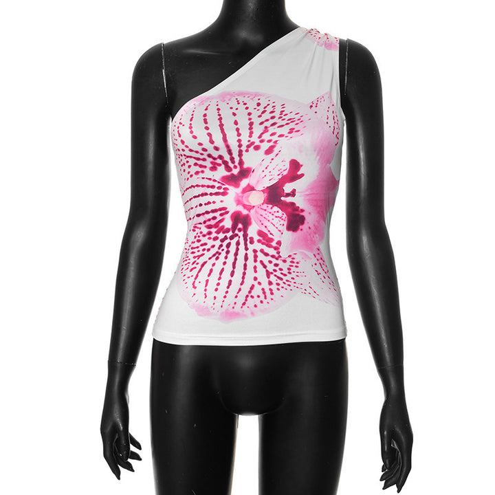 Damen asymmetrisches Trägershirt mit floraler Druckgestaltung Drune